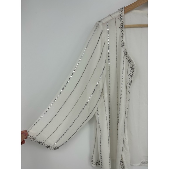 Jaques Vert Silver Beaded Embellished White Open Blazer - Picture 5 of 8